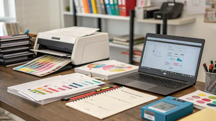 Comparison of Print-on-Demand service logo vs. a traditional manufacturer's building