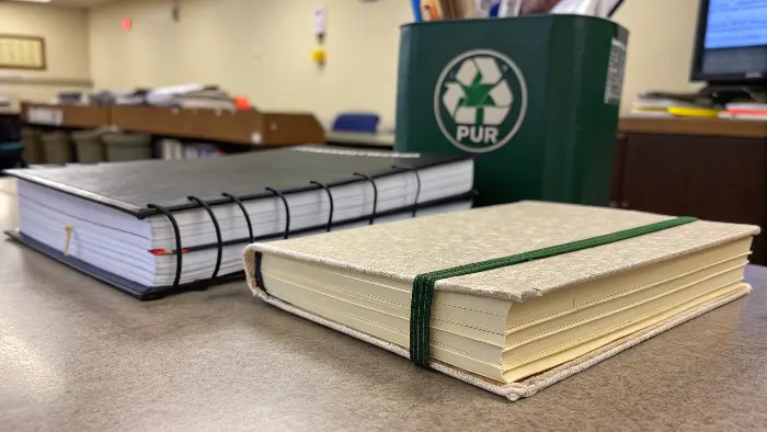 A close-up of a perfect bound book spine