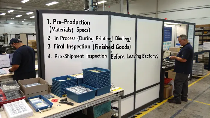 Inspector checking books on a production line