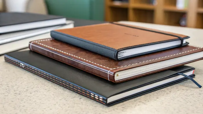 A collection of well-bound corporate catalogs