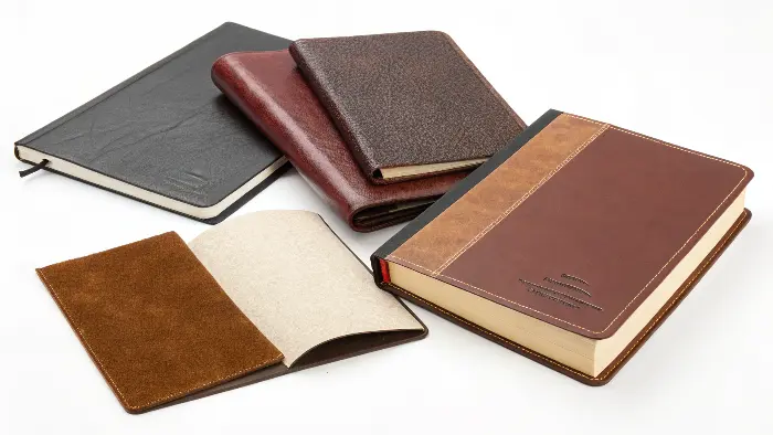 Samples of Bible paper and leather cover materials