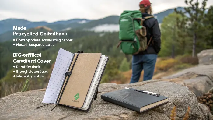 An eco-friendly travel guide made with recycled paper and an FSC-certified cover