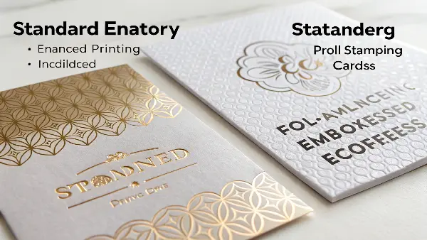 A collection of premium stationery products with gold foil stamping and embossing.