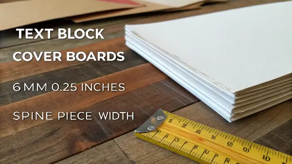 alt text: a diagram showing how to measure boards, spine, and overhang for case binding