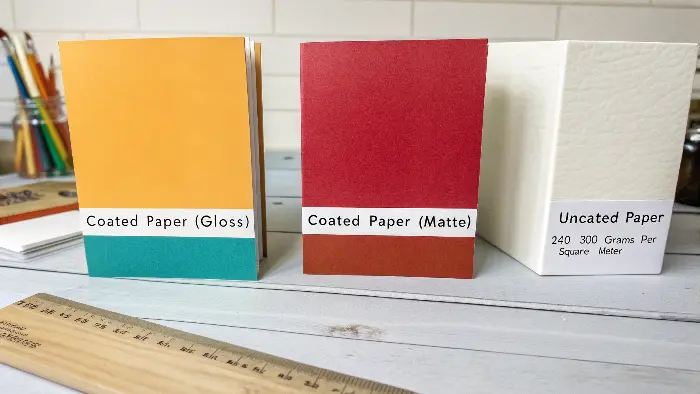 A stack of paperback books with different paper textures