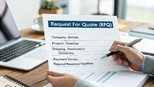 An annotated RFQ form highlighting key business information sections.