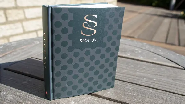 A book cover with a matte finish where the title has a glossy Spot UV coating.