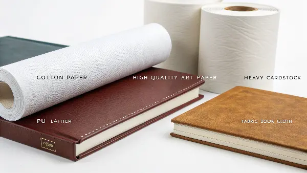 A collection of paper and PU leather swatches in different colors and textures.