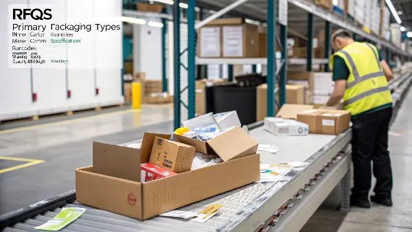 Products being packed into branded boxes and cartons on a production line.
