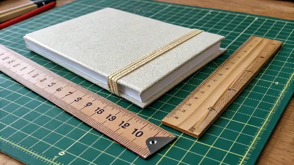 a diagram showing the measurements of a hardcover book case relative to the text block