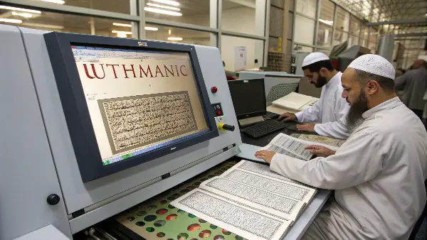 A close-up view of a beautifully printed Quran page, showing intricate Arabic calligraphy.