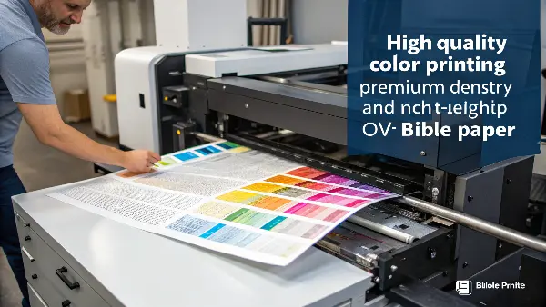 A close-up of a high-quality color print on thin Bible paper.