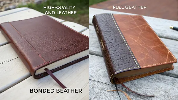 A comparison of real leather versus bonded leather, showing the texture difference.