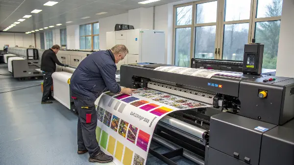 A modern UV-offset printing machine in operation.