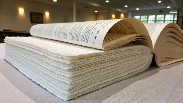 A stack of thin scritta paper sheets showing their opacity.