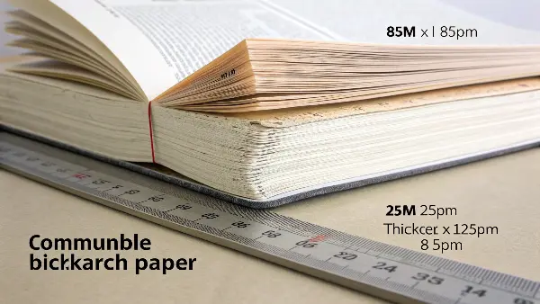 A stack of different paper types with labels showing their GSM weights.