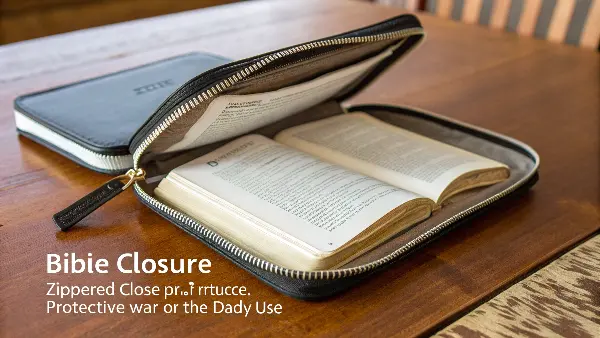 A leather Bible with a wrap-around zipper closure, shown partially open.
