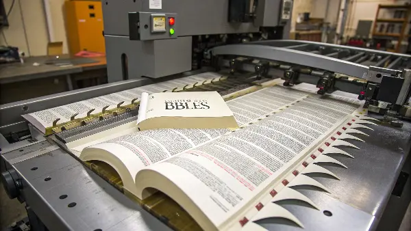 A close-up of a Bible's thumb indexing showing the cut-out notches and printed book names.