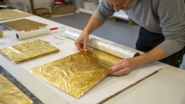 thin sheets of gold leaf ready for application