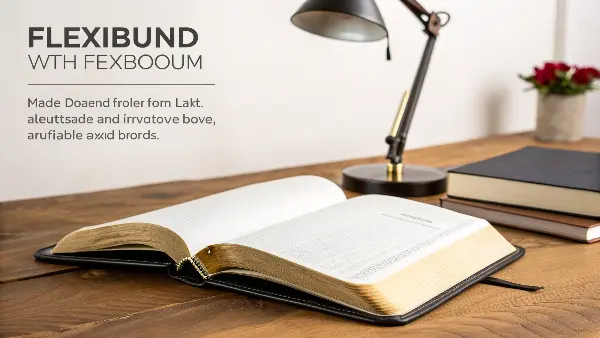 A premium Bible with a flexible cover laying flat on a table.