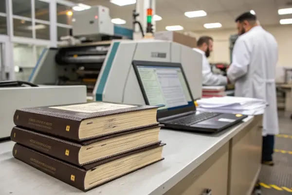A close-up of a beautifully bound religious book with gold foil stamping.