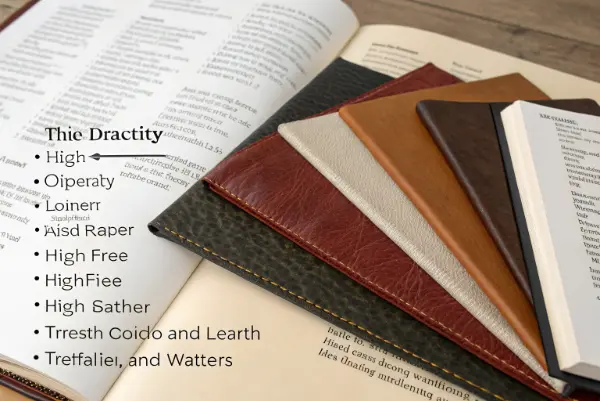 An assortment of material swatches including paper, leather, and linen cloth.
