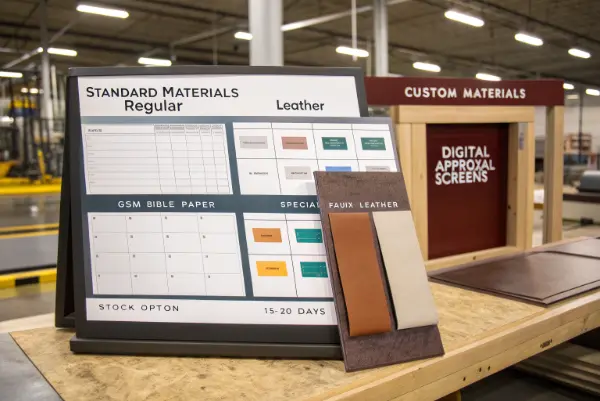 selecting leather and paper materials
